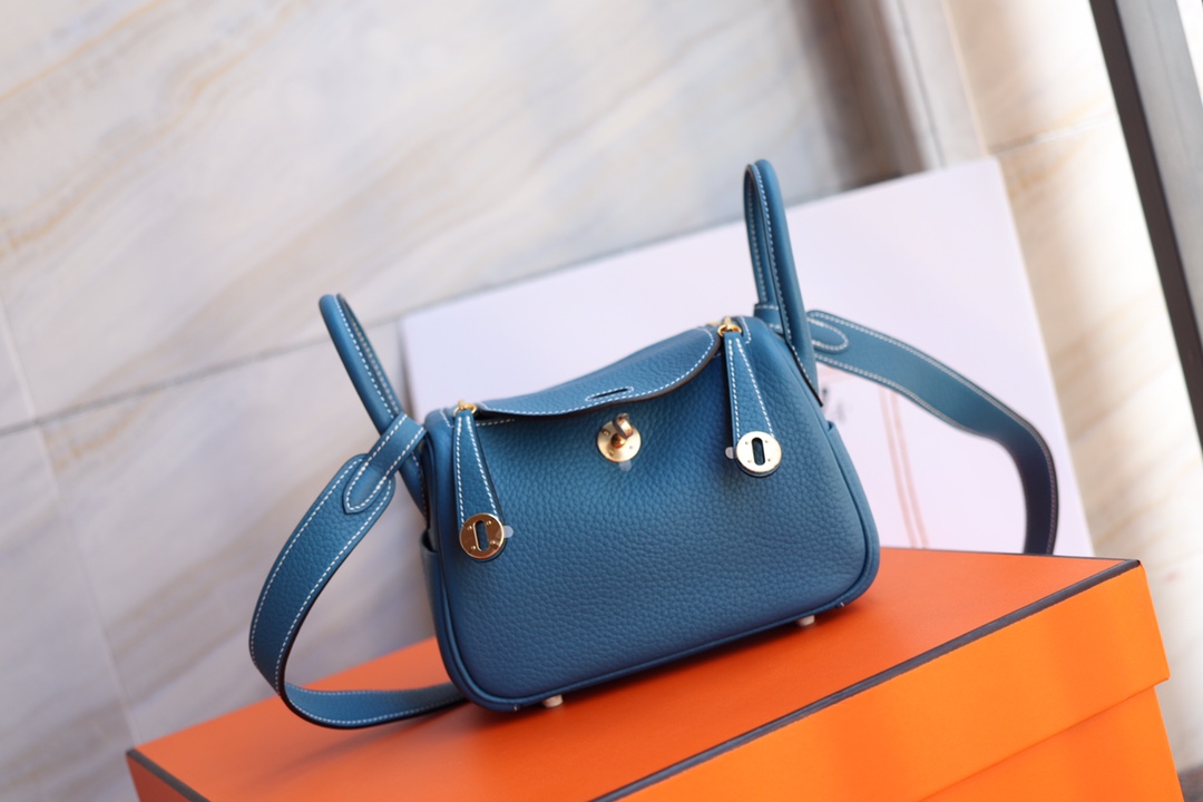 에르메스 미니 린디백19 블루드플루스 금장 끌레망스 가죽